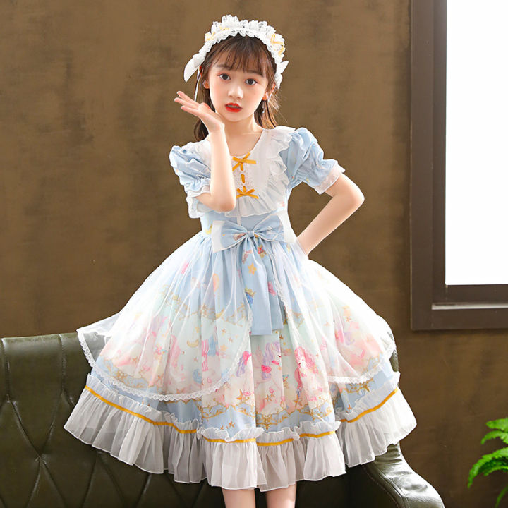annn-store-lolita-สาวเจ้าหญิงชุดใหม่แขนสั้นชุดกระโปรงเด็กชุดสาวน้อยเสื้อผ้าเด็ก
