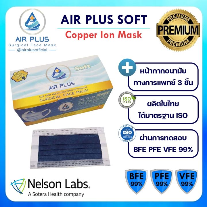 โปรพิเศษซื้อ3แถม2ชิ้น-ใหม่ล่าสุด-air-plus-soft-copper-ion-mask-anti-virus-1กล่อง-40ชิ้น-รุ่นแถบหูหว้าง-ผลิตในไทย-ปลอดภัย-มีอย-vfe-bfe-pfe99