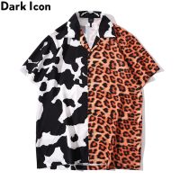 Dark Icon Leopard Patchwork Polo Shirt Men Summer Vintage Street Holiday Beach Mens Shirts