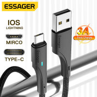 Essager USB 3A LED 0.5M/1M/2M,สายไมโคร/สายสำหรับซัมซุงให้แสงสว่าง Xiaomi Huawei ได้อย่างรวดเร็วชาร์จ USB-C สายดาต้าสายโทรศัพท์มือถือ