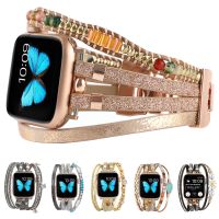 ▽♚▣ Women Leather Strap For iWatch Series 8 7 6 SE Metal Jewelry Bracelet For Apple Watch Band 8 Ultra 49mm 44mm 40mm 45mm 41mm Belt