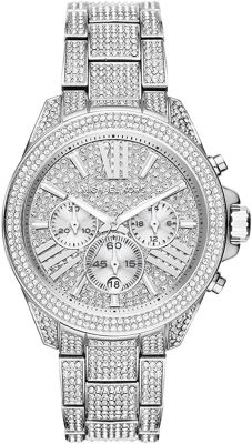 Michael Kors Wren Chronograph Stainless Steel Watch Silver/Pave Top Ring