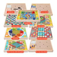 Board Game Chess Set 9-in-1 Portable Wooden Flying Chess Checkers Catapult Snakes And Ladders Game Puzzle Board Game Set Toys Board Games