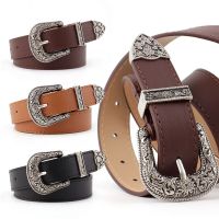 【CW】 Women 39;s Vintage Carved Pin Buckle PU Leather Belt Casual Fashion Wild Belt Jeans Dress Waistband