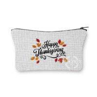 Happy Thanksgiving White Cosmetic Bag Yellow Flower Pencil Pouch Cosmetic Organizer Woman Toilet Bag Christmas Gift Canvas Bag