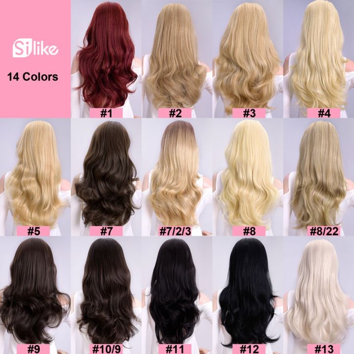 silike-24นิ้วสังเคราะห์34ครึ่งวิกผม-body-wave-คลิปต่อผม-ombre-ash-สีบลอนด์-curly-wigs-สำหรับผู้หญิง210g