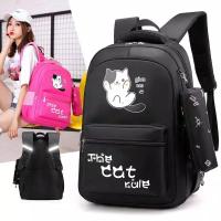 School Bags For Girls Teenagers Cute Cat Backpacks Large Backpacks Solid Canvas Dinnir