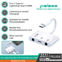 FELESS สายเคเบิลอะแดปเตอร์เสียง 3-in-1 Type-c+dual 3.5/Lightning+dual 3.5 โทรศัพท์มือถือสตรีมสด/ฟังเพลง เข้ากันได้กับอินเทอร์เฟซ Type c และอินเทอร์เฟซ Lightning