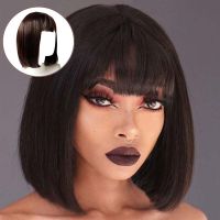 Black Bobo Wigs Women Hair Lace Chemical Fiber Fashion Young Girls Short Straight Bangs Soft And Smooth