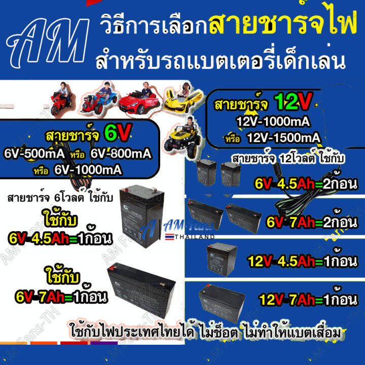 ปลอดภัย-แบตเตอรี่-12v-สายชาร์จแบต-12v-รถเด็กเล่นไฟฟ้า-รถมอเตอร์ไซค์เด็กเล่นไฟฟ้า-ไม่ช็อต-ใช้กับไฟไทยได้-12v4-5ah-12v7ah-แบตแห้งรถเด็ก่