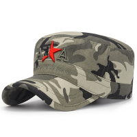 Moco-Camo หมวกทรงแบนดาวสีแดง3D Topi Bordir ตัวอักษรหมวกนายร้อยทหารหมวกเบสบอลแนววินเทจปรับได้หมวกลาดตระเวนด้านบนแบน