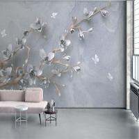 ✢☞♣ 3D relief magnolia butterfly modern simple TV background wall