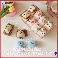 JUZHUFEI 4Pcs น่ารักน่ารักๆ เข็มขัดล้างข้อมือ ป้องกันความเปียกชื้น การดูดซึมน้ำ สายรัดข้อมือล้างหน้า แบบพกพาได้ ไมโครไฟเบอร์นุ่ม สายรัดข้อมือซับน้ำสำหรับล้างหน้า ผู้หญิงสาวล้างหน้า