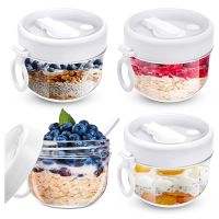 4 Pcs Overnight Oats Container with Lids and Spoons, 20Oz Overnight Oats Jars Airtight Yogurt Container for Milk, Fruit