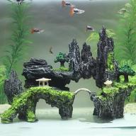 Huanhuang Đồ trang trí bể cá hình hang đá có cây cầu nhỏ bắc ngang vật dụng trang trí bể cá (kích thước 24cm x 9cm x 18cm) - INTL thumbnail