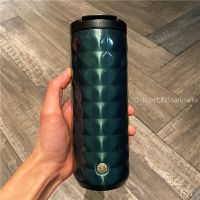 Starbucks Cup 2022 Classic Silver Gradient Dark Green Rhombus Pattern ฉนวนกันความร้อนสแตนเลสที่มาพร้อมกับถ้วยกาแฟ