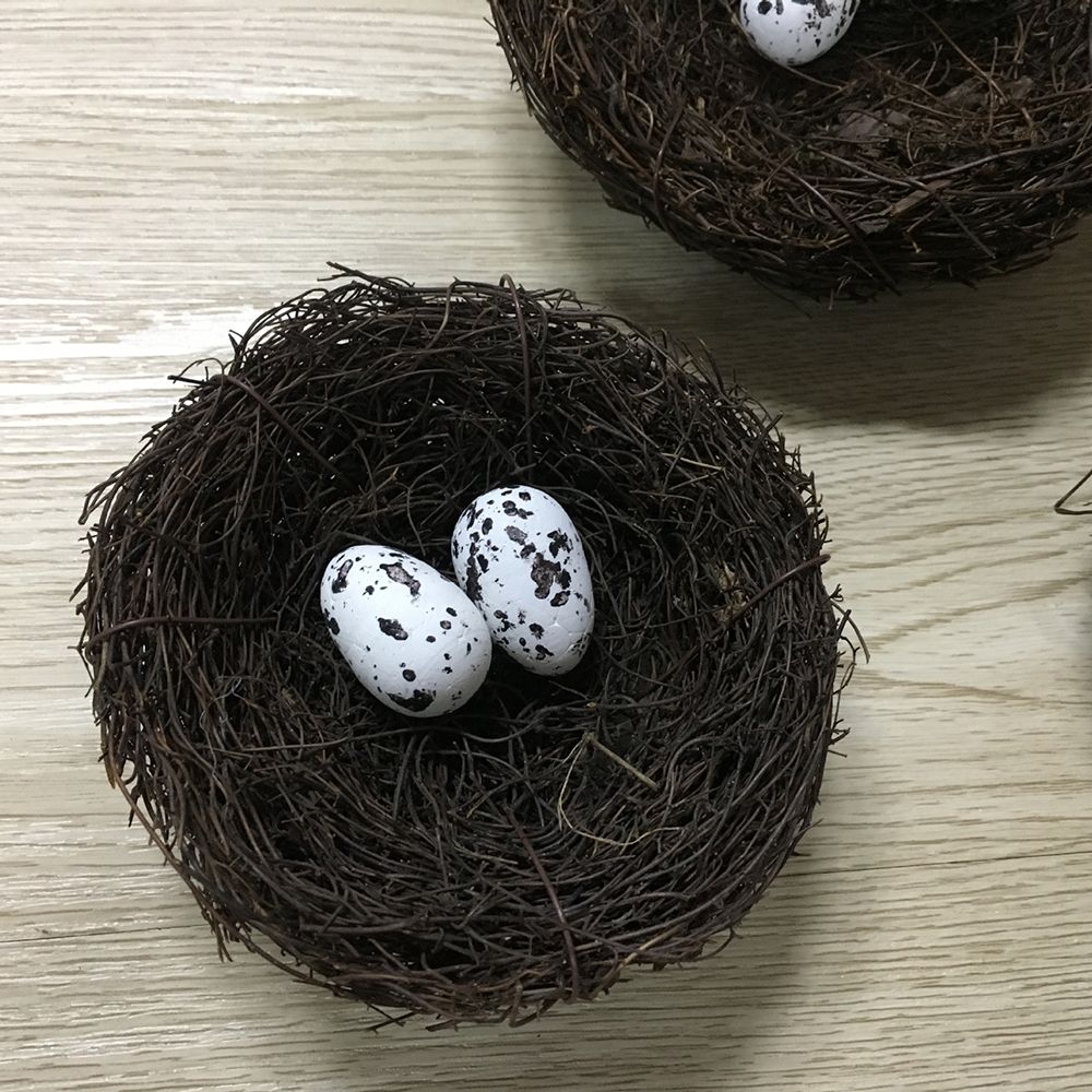 Easter Ornaments Straw Roost Artificial Birds Nest Fake Eggs Toad Vine Woven 