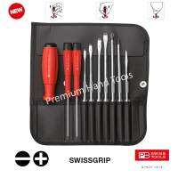 PB Swiss Tools ชุดไขควง ด้าม SwissGrip New Model ซองหนัง ปากแบน/แฉก/ปลายแหลม รุ่น PB 8215 L (10 ตัว/ชุด)