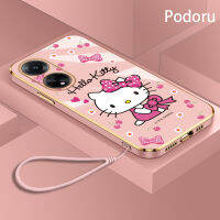 เคส OPPO A98 5กรัม F23 5กรัมเรียบง่ายสุดหรูชุบทองเคสโทรศัพท์ Hello Kitty TPU แบบนิ่ม