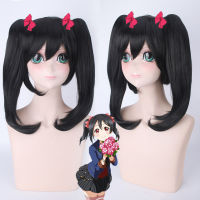 รักสด Nico Yazawa Niko สั้นสีดำผมหางม้าทนความร้อนผมเครื่องแต่งกายคอสเพลย์วิกผมอะนิเมะ LoveLive วิกผม