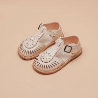 New Kids Sandals Girls Breathable Cut-outs Kid Beach Shoes for Girl Sandals Black Brown White Flat Heel Children Footwear F03243