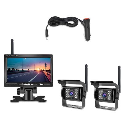 1 Set Waterproof Vehicle 2 Backup Camera Kit TFT LCD Monitor Parking Assistance for Bus Houseboat Truck RV