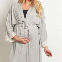 Maternity Wear Seven-Quarter Sleeve Frenulum Lace Pregnants Casual Nursing Pajamas Solid Colors Dress Fashion Soft Sleepwear