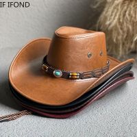 [Fine Jewelry]ใหม่ F AUX LeatherCowboy หมวกสำหรับผู้หญิงพลูปานามา CowgirlCap หมวกปีกกว้าง Hombre