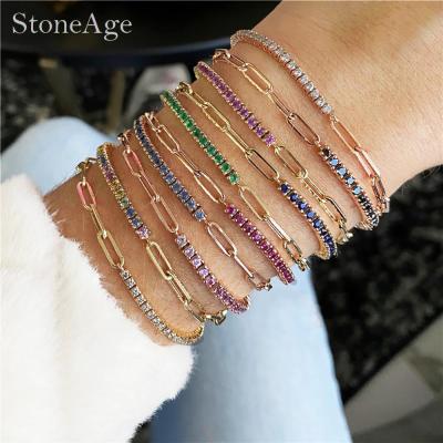 Exquisite Colorful Zirconia Y2k Tennis Bracelets for Women 2000s Aesthetic Half Chains Half Crystal Birthstone Bracelets Jewelry