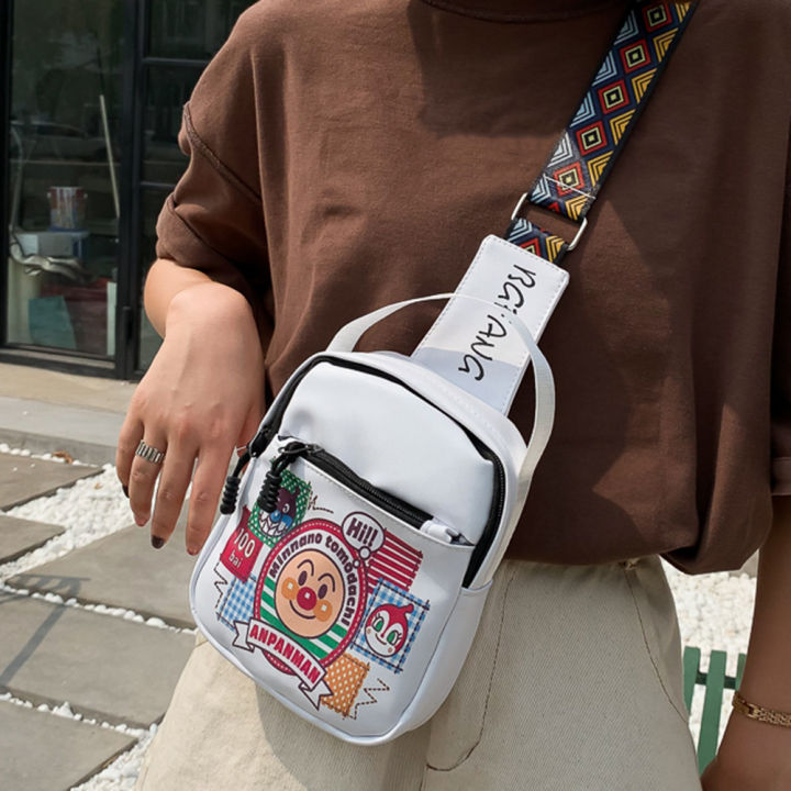 จัดส่งเร็ว-กระเป๋าเข็มขัดรัดหน้าอกผู้หญิงลายการ์ตูนน่ารักกระเป๋าถือลำลองสะพายข้างหนัง-pu
