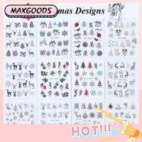 MAXG 1/12 Pcs ตกแต่งเล็บ ฤดูหนาว เสน่ห์ สติ๊กเกอร์ติดเล็บคริสต์มาส สตาร์ฟลาวเวอร์ สติ๊กเกอร์โอนน้ำ เกล็ดหิมะเอลค์