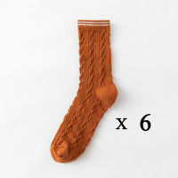 6 PairsSet Brand New Cotton Socks for Women Striped Pattern 6 Solid Colors Black White Orange Spring Autumn Casual Crew Sock