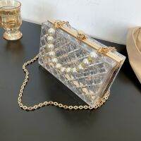 [RFE] Summer transparent jelly small bag women 2022 new fashion acrylic diamond pearl chain shoulder mobile phone bag