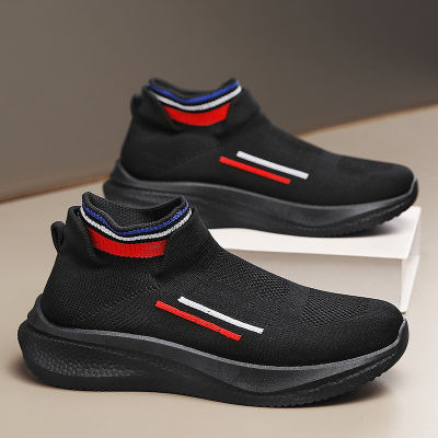 รองเท้าผ้าใบสำหรับผู้ชายระบายอากาศได้ดีรองเท้าวิ่งรองเท้ากีฬาตาข่ายถักบินถุงเท้ารองเท้าผ้าใบ