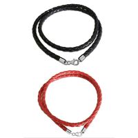 3MM 4MM Hitam Merah Dikepang Kulit Asli Kalung Temuan Bulat Kulit Tali String Tali DIY Kalung 40Cm 45Cm 50Cm 60Cm 70Cm