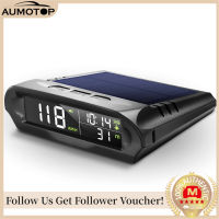 【MotorrTop】AUMOTOP รถไร้สาย HUD สะสมจอแสดงผลพลังงานแสงอาทิตย์ GPS S Peedometer ดิจิตอลที่มีหน้าจอแอลซีดี O Verspeed ปลุก KMH/ไมล์ต่อชั่วโมงเวลา/ความสูง/อุณหภูมิ/แสดงความเร็ว