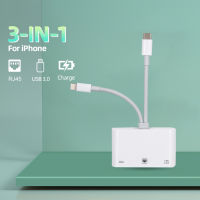 มัลติฟังก์ชั่น อะแดปเตอร์ OTG 2IN1 Lightning +Type C To RJ45 Ethernet 10/100Mbps LAN Converter USB 3กล้องและพอร์ตชาร์จสำหรับ iPhone/iPad Flash Drive/Google Pixel HUAWEI/XIAOMI/OPPO/VIVO/SAMSUNG