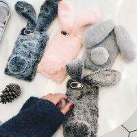 Cute 3D Rabbit Ears Fur Plush diamond Case For iPhone 12 13 14 11 mini pro XS Max XR X 6 S 5 S SE 5C 7 8 Plus Warm Furry Cover