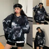 Harajuku Lazy Womens Long Sleeve T-shirts Tie-dye Ink Drawing Printed T-shirt Chubby T-shirt Tie Dye Fabric Korean Fashion Shirt Tops