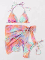 New Chiffon Swimwear Tie Dyed Three Piece swimsuit Bikini