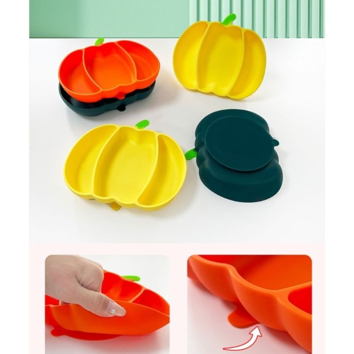 suction-plate-for-baby-toddler-halloween-pumpkin-silicone-feeding-plate-3-divided-plates-kid-feeding-bowl-tableware