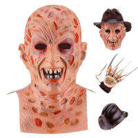 ฮาโลวีน Freddy Krueger Killer คอสเพลย์ถุงมือหมวกสยองขวัญเครื่องแต่งกาย Full Head Latex Masquerade Supplies