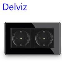 Delviz ซ็อคเก็ตยูเอสบีอเนกประสงค์ติดผนังมาตรฐาน Eu เต้าเสียบคู่110 ~ 250V Uk 2a ช่องชาร์จ Usb แผงคริสตัลอะคริลิคสีดำ