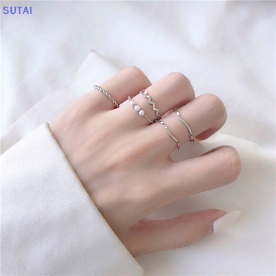 💖【Lowest price】SUTAI ชุดแหวนเครื่องประดับแฟชั่น5ชิ้น เซ็ตแหวนนิ้วโลหะกลวงสำหรับผู้หญิงปาร์ตี้งานแต่งงานของขวัญ