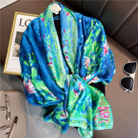 Claude Monet Oil Painting Silk Scarf Women Designer Water Lily Print Shawl Foulad Femme Autumn Long Wrap Luxury Hijab 180*90cm