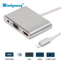 ☍ↂ✒ 4 in 1 Lightning to HDMI-Compatible VGA AV Adapter Digital Audio Video HDTV Converter for iPhone 5S/6/6S/7/8/X 11 12 13 14 iPad