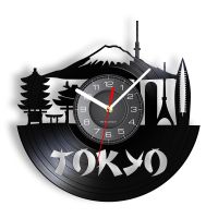 Hot sell Japan Tokyo Skyline Decorative Wall Clock For Enterprise Office Japanese Cityscape Vinyl Album Record Watches Japan Souvenir