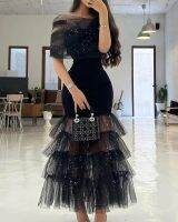 【HOT】♟ஐ 2023 Glitter Layered Sheer Mesh Evening Wedding Guests Prom