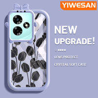 YIWESAN เคสสำหรับ Infix 30 Pro ขายดี30i ร้อน20 Play 20i ร้อน9 Play เคสแฟชั่นลายดอกทิวลิปสีดำสีสันสดใสกล้องมอนสเตอร์ตัวน้อยน่ารักนิ่มสำหรับเลนส์กันกระแทกแบบใสเคสมือถือเคสความคิดสร้างสรรค์โปร่งใสเรียบง่ายฝาครอบป้องกันซิลิโคน