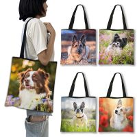 HOT MOUMOU# Floral Bulldog / Corgi / German Shepherd Dog Tote Bag Casual Woman Shoulder Bags Cute Floral Bulldog Storage Bag Handbags Gift